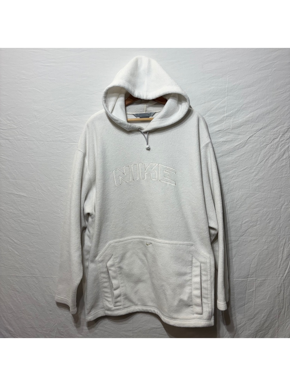 Nike White Fleece Pullover Hoodie Embroidered Outline Logo L